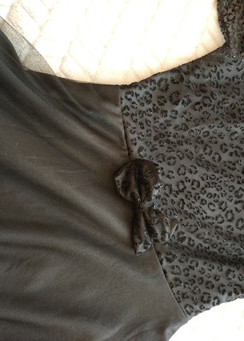 Dantel Detaylı Siyah Leopar Desenli Midi Elbise - Görsel 7