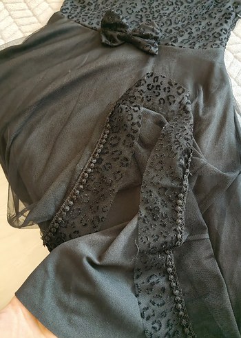 Dantel Detaylı Siyah Leopar Desenli Midi Elbise - Görsel 9