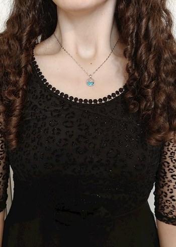 Dantel Detaylı Siyah Leopar Desenli Midi Elbise - Görsel 10