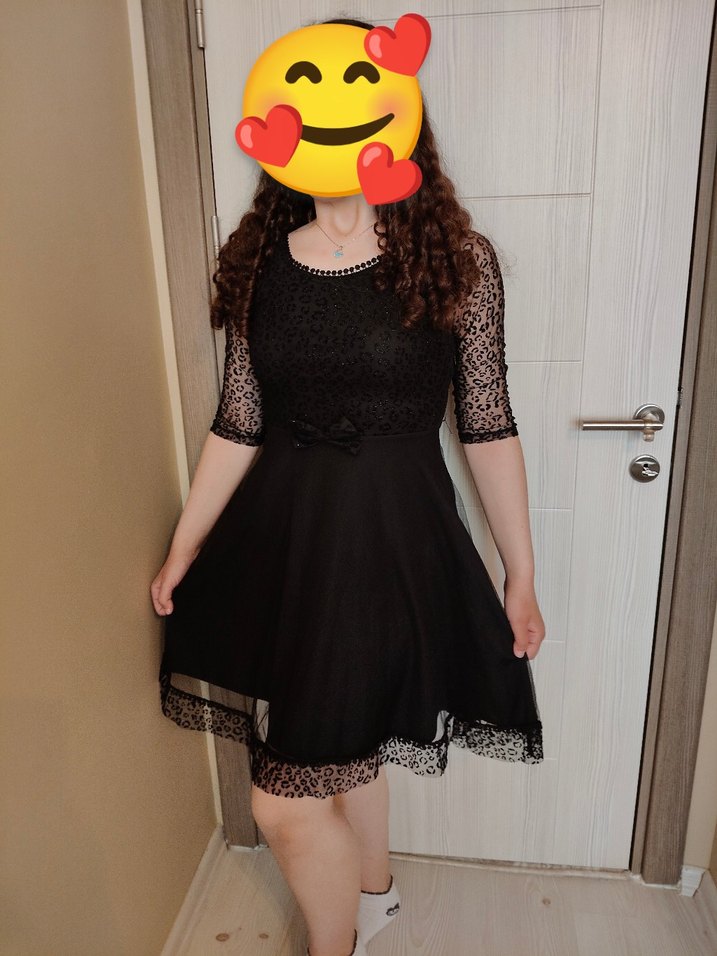 Dantel Detaylı Siyah Leopar Desenli Midi Elbise - Görsel 2