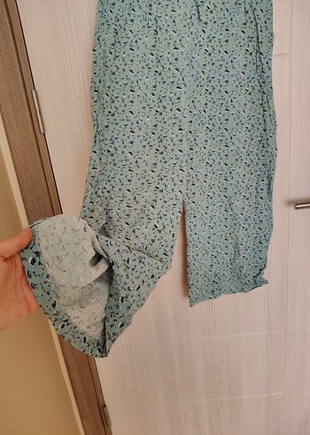 Kadın su yeşili Bol Kesim Kumaş Pantolon - Görsel 2