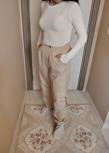 Bej renkte Rahat Kesim Kadın Pantolon - Görsel 2