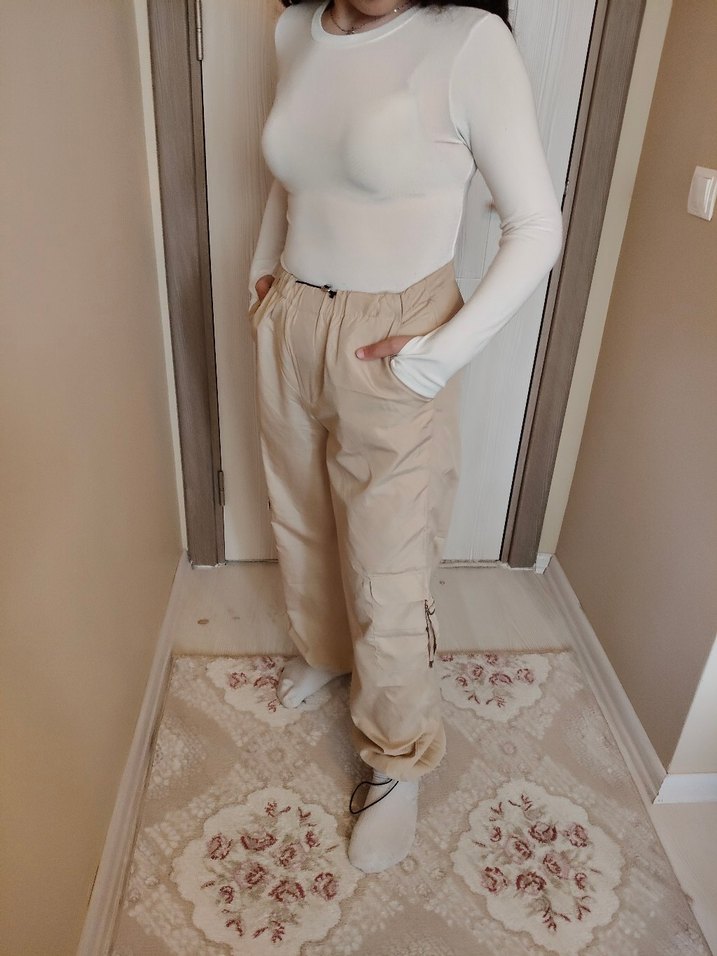 Bej renkte Rahat Kesim Kadın Pantolon - Görsel 2