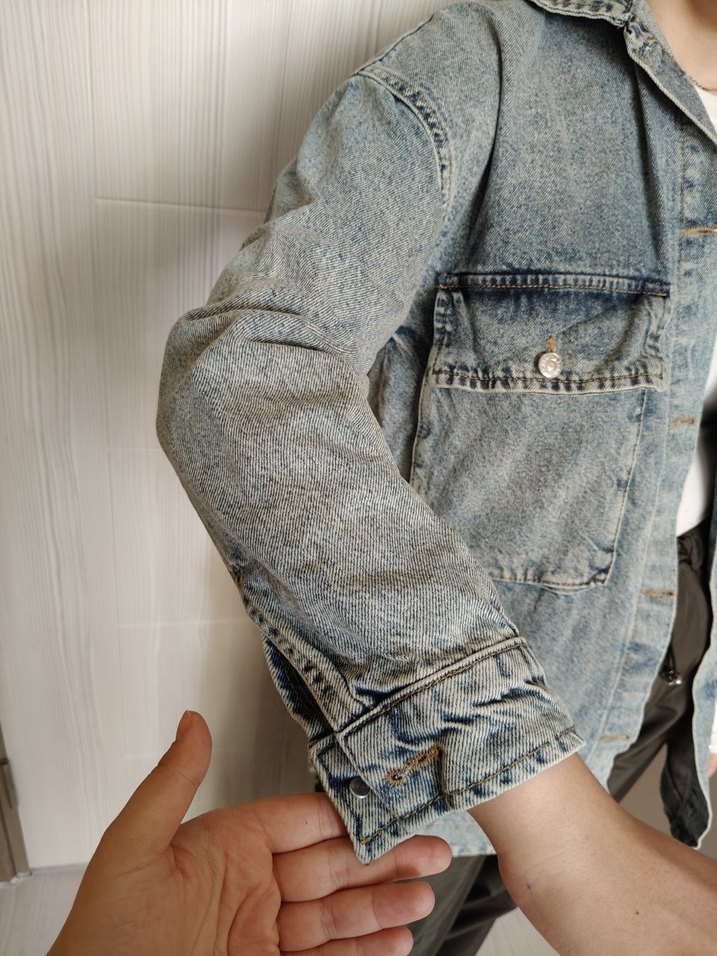 mavi, düğmeli Kadın kot Ceket - Görsel 3