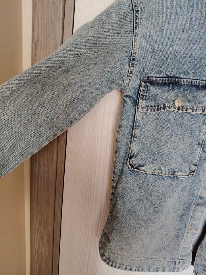 mavi, düğmeli Kadın kot Ceket - Görsel 4