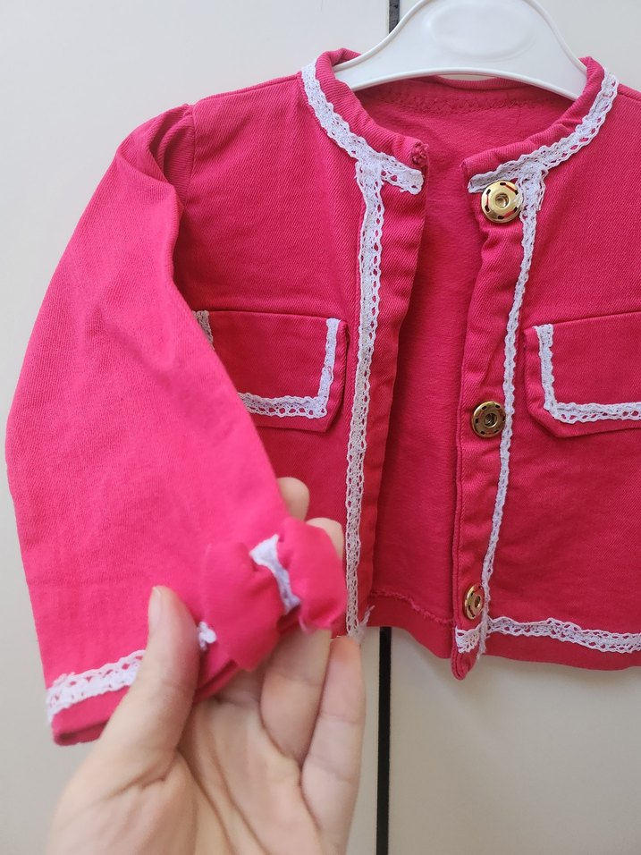 Düğmeli Pembe Kız Bolero - Görsel 3