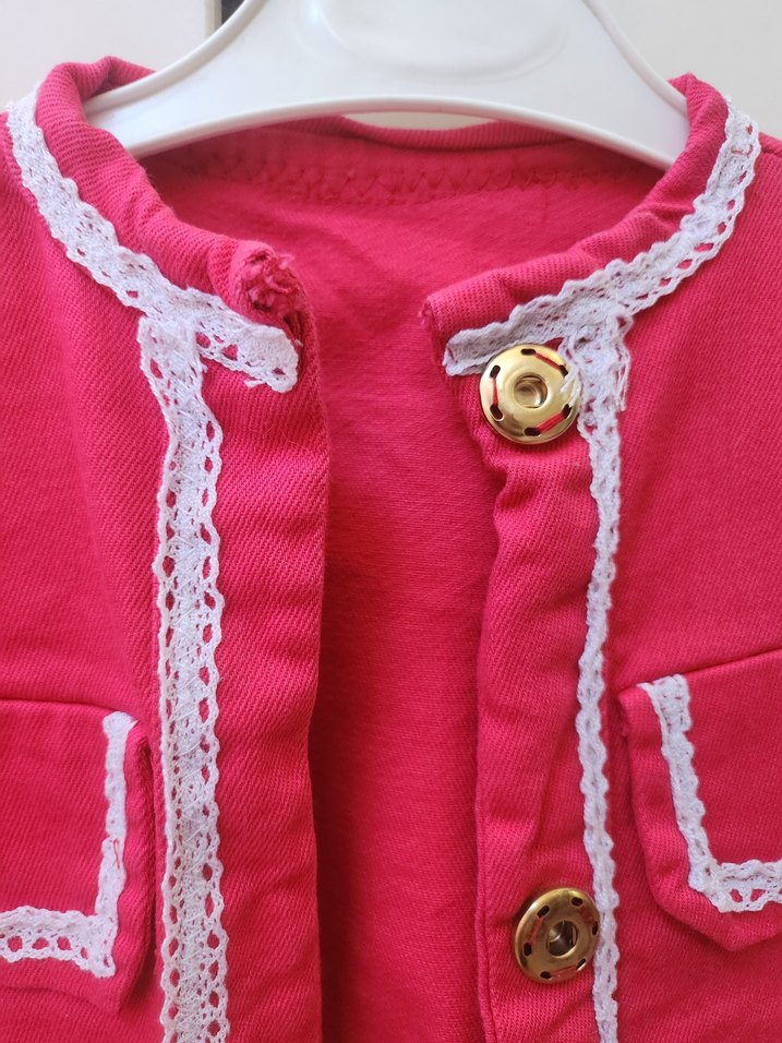 Düğmeli Pembe Kız Bolero - Görsel 2