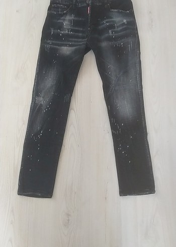 Siyah Batik Desenli Bol Kesim Erkek Kot Pantolon