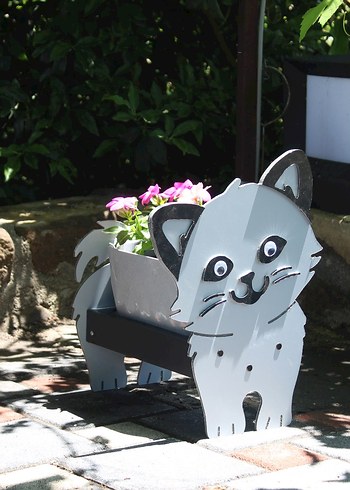  Beden Kedi Figürlü Beyaz Saksı