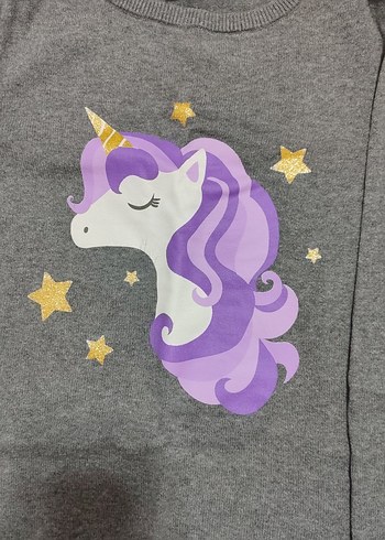 LC Waikiki Kız Çocuk Gri Unicorn Baskılı Triko Sweatshirt
