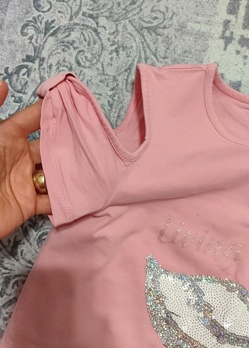 10 Yaş Beden Kız Çocuk Pembe Payetli Straplez Tişört
