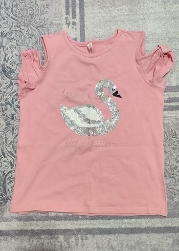 Kız Çocuk Pembe Payetli Straplez Tişört