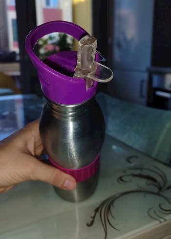  Beden pembe Renk Parlak Pembe Silikon Bantlı Çocuk Termosu