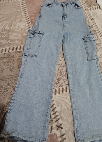 Kadın Bebek mavisi kot kargo pantolon