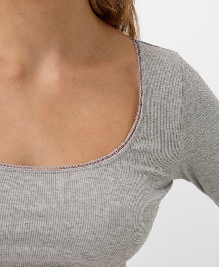 Bershka Gri Uzun Kollu Kadın Crop - Görsel 2