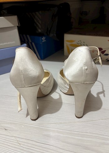 Beyaz Kadın Topuklu Vintage Gelin Ayakkabısı - Görsel 4