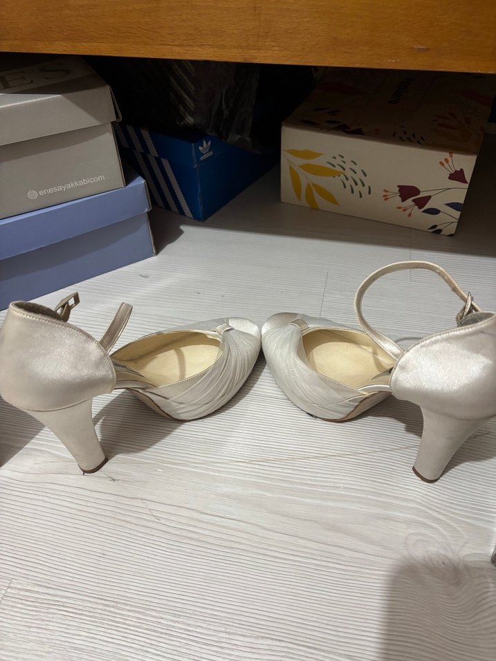 Beyaz Kadın Topuklu Vintage Gelin Ayakkabısı - Görsel 5
