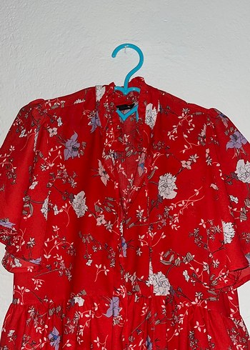 Kırmızı V Yaka Bohem Midi Elbise - Görsel 2