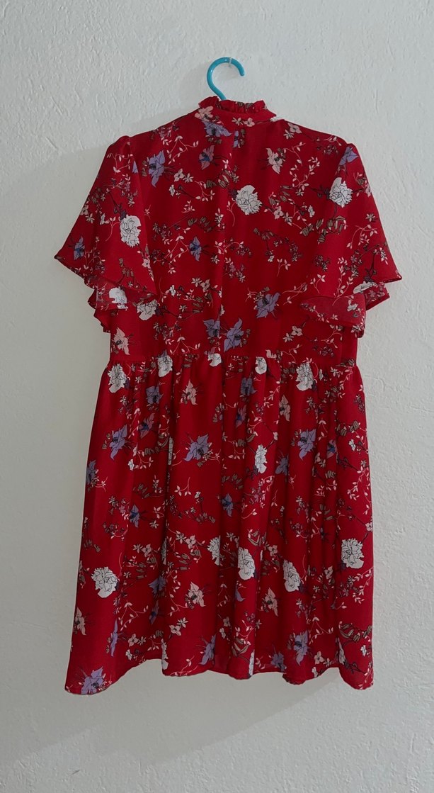 Kırmızı V Yaka Bohem Midi Elbise - Görsel 3