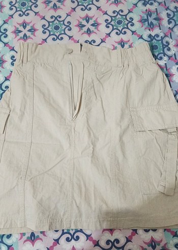Bej Kadın Keten Mini etek