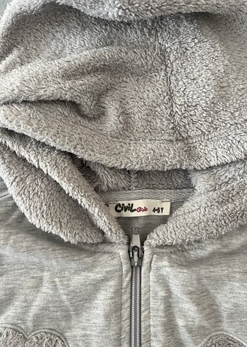 Civil marka 4-5 yaş Kız Çocuk Gri Kapüşonlu Sweatshirt - Görsel 3