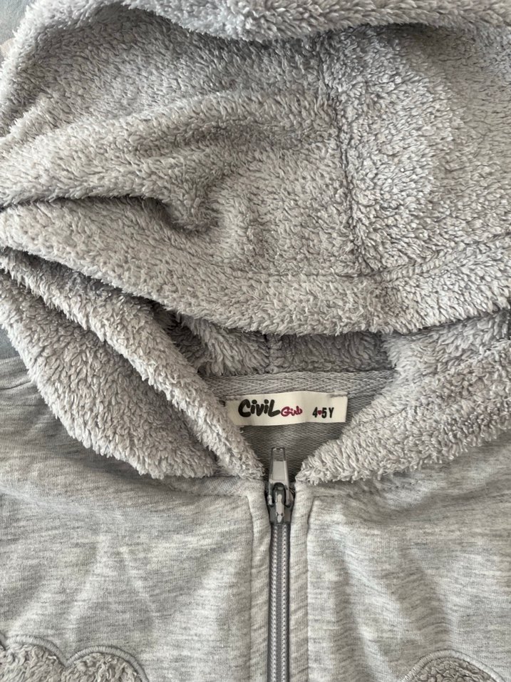 Civil marka 4-5 yaş Kız Çocuk Gri Kapüşonlu Sweatshirt - Görsel 3
