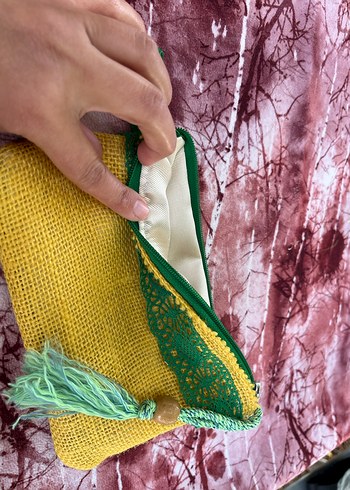 Sarı Nakışlı Bohem Püsküllü Kadın Clutch Çanta - Görsel 3