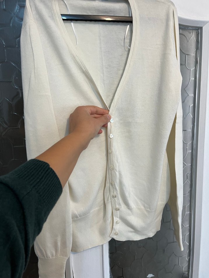 Park brovo 44 beden Düğmeli Beyaz Midi Kadın Hırka - Görsel 2