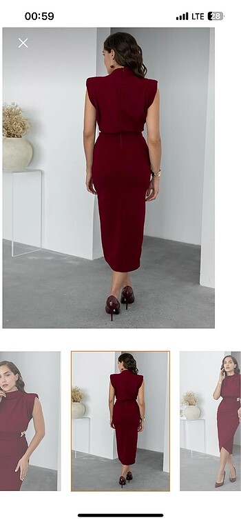Diğer Bordo omzu vatkalı elbise