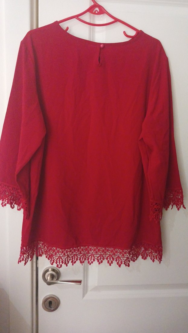 Dantel Detaylı Kırmızı Bohem Bluz - Görsel 4