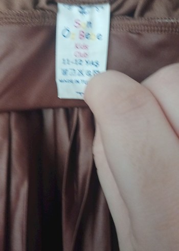 Parlak Kahverengi Piliseli Midi Etek - Görsel 3