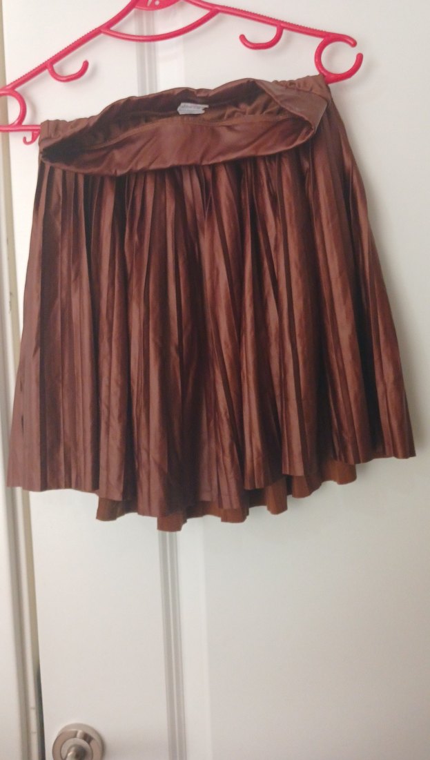 Parlak Kahverengi Piliseli Midi Etek - Görsel 2