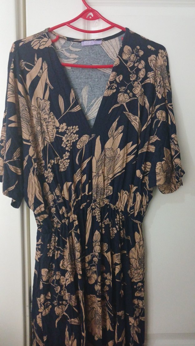 Bohem V Yaka Desenli Uzun Elbise - Görsel 2