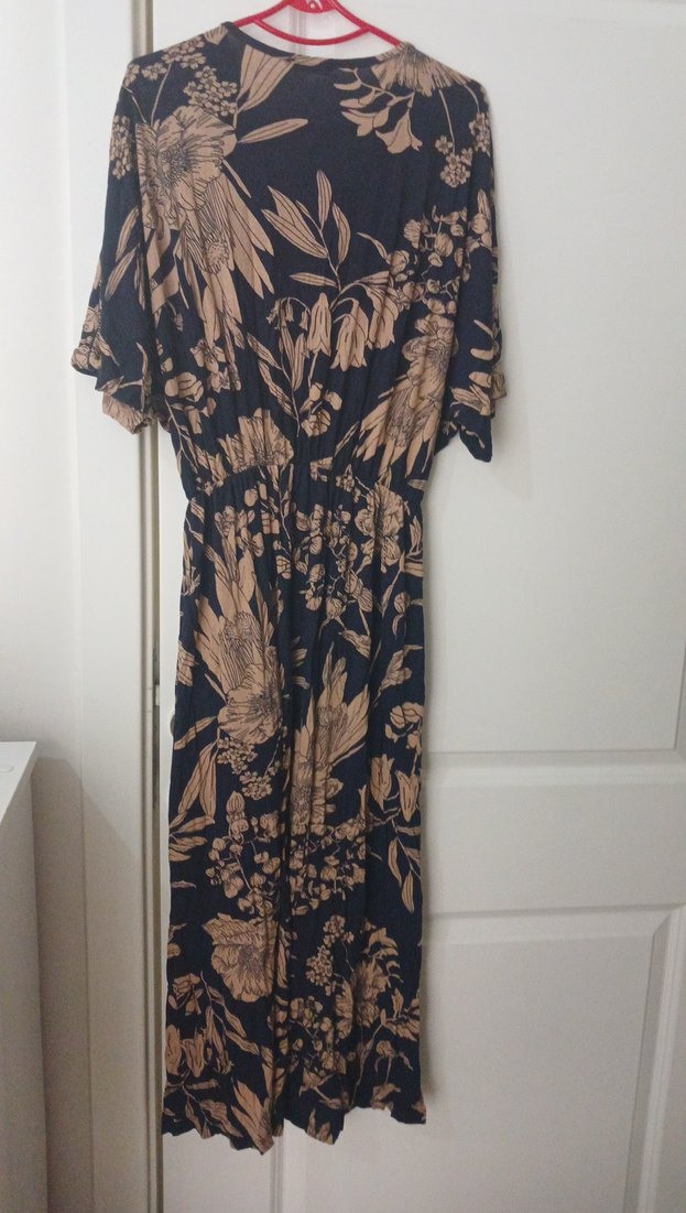 Bohem V Yaka Desenli Uzun Elbise - Görsel 4