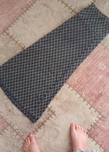 Düğmeli Gri Ekose Uzun Etek - Görsel 2