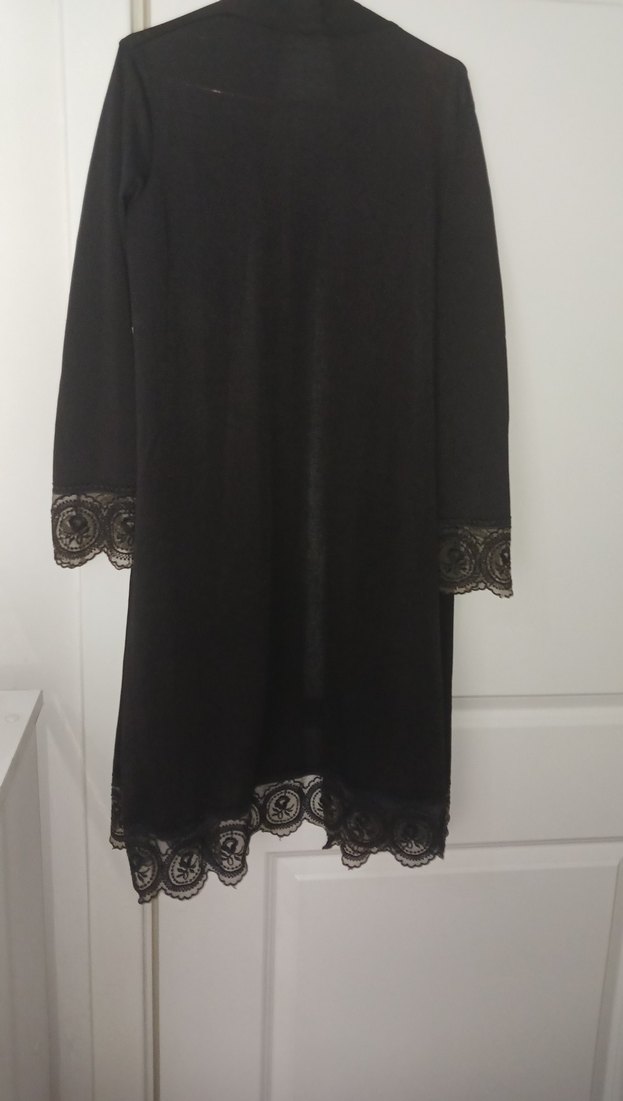 Dantel Detaylı Uzun Siyah Gotik Kadın sabahlik - Görsel 3