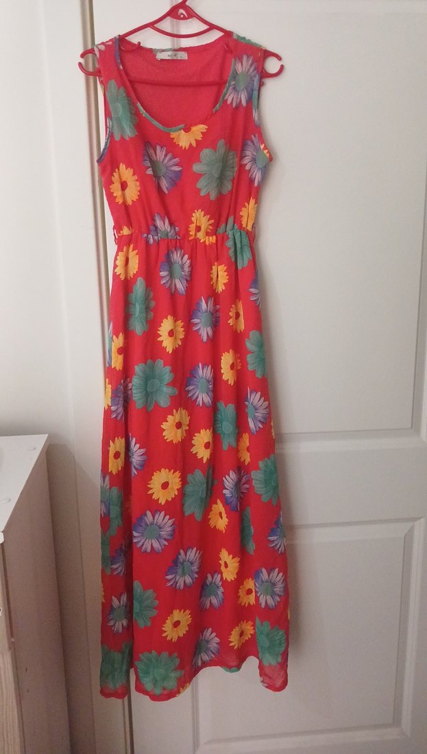 Renkli Çiçek Desenli Bohem Uzun Elbise - Görsel 2