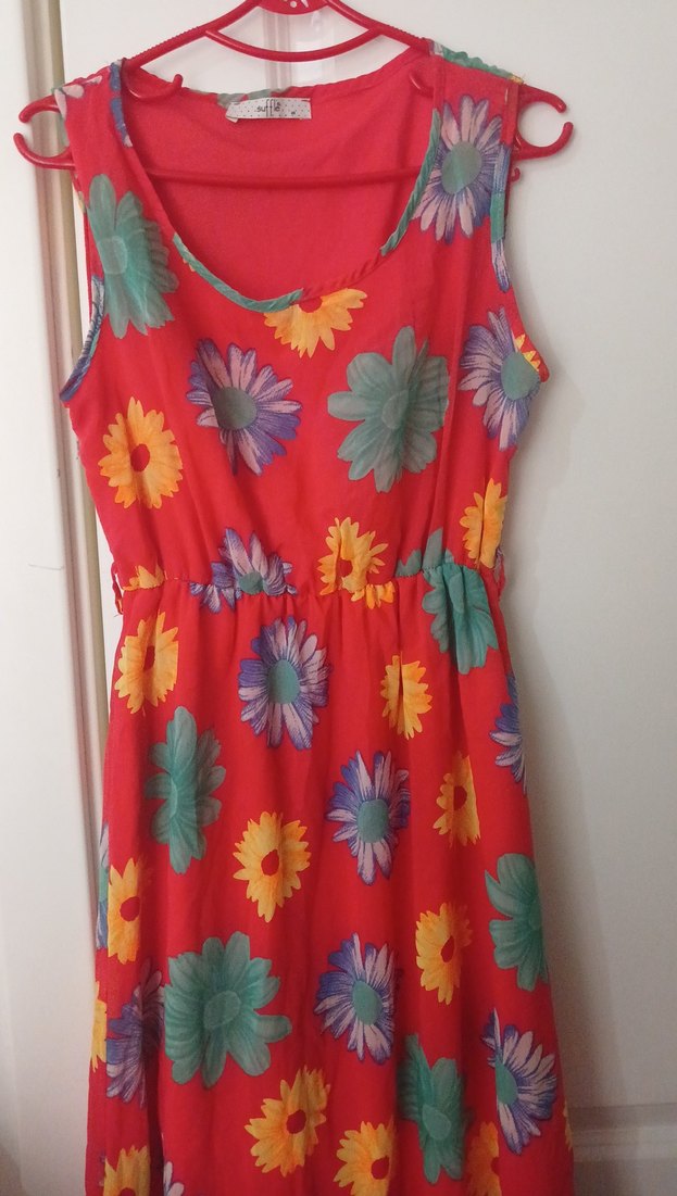 Renkli Çiçek Desenli Bohem Uzun Elbise - Görsel 3