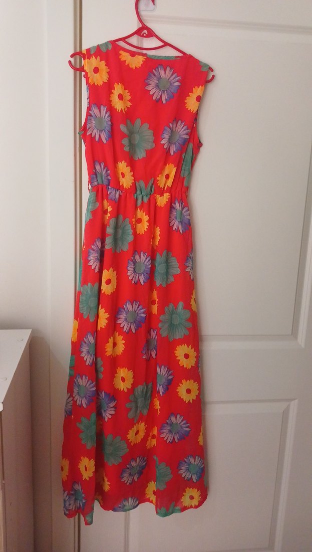 Renkli Çiçek Desenli Bohem Uzun Elbise - Görsel 5