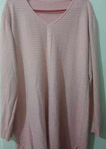 Pembe V Yakalı Uzun Kollu Kadın Keten Kazak - Görsel 3