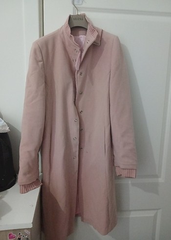 Diğer Düğmeli Pembe Midi Kadın Kaban