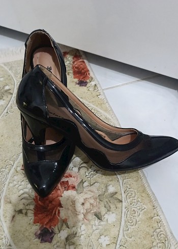 Parlak Siyah Stiletto Kadın Topuklu Ayakkabı topuk boyu 9cm - Görsel 2