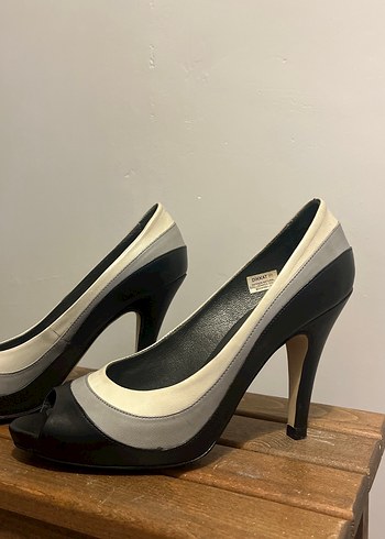 Bej Gri Siyah Topuklu Kadın Stiletto - Görsel 2