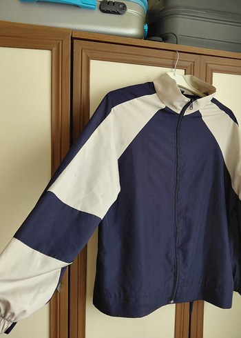 Mavi Gri Fermuarlı ceket yagmurluk - Görsel 4