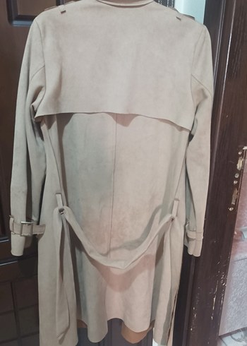 Bej Süet Uzun Kadın Trençkot - Görsel 3