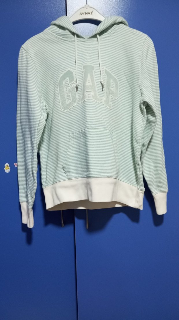orijinal Gap Kadın yeşil Çizgili Kapüşonlu Sweatshirt - Görsel 2