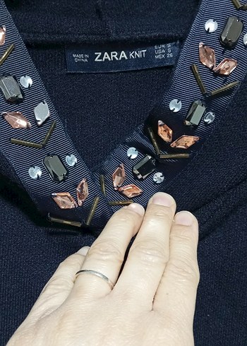 ZARA_Kadın Lacivert Örgü Kapüşonlu Triko - Görsel 3