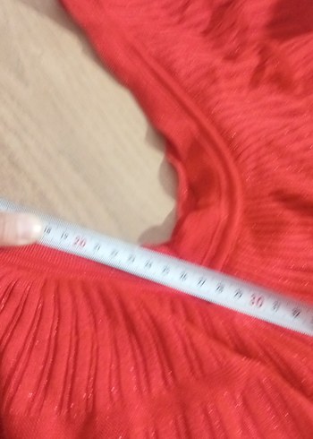 Kırmızı V Yaka Uzun Şık Örme Elbise - Görsel 6