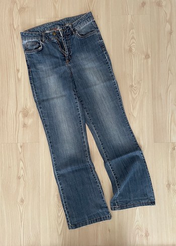 Vintage eskitme detaylı kot pantolon