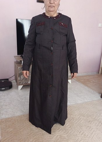 Bordo Kadın Uzun Düğmeli Klasik Kaban